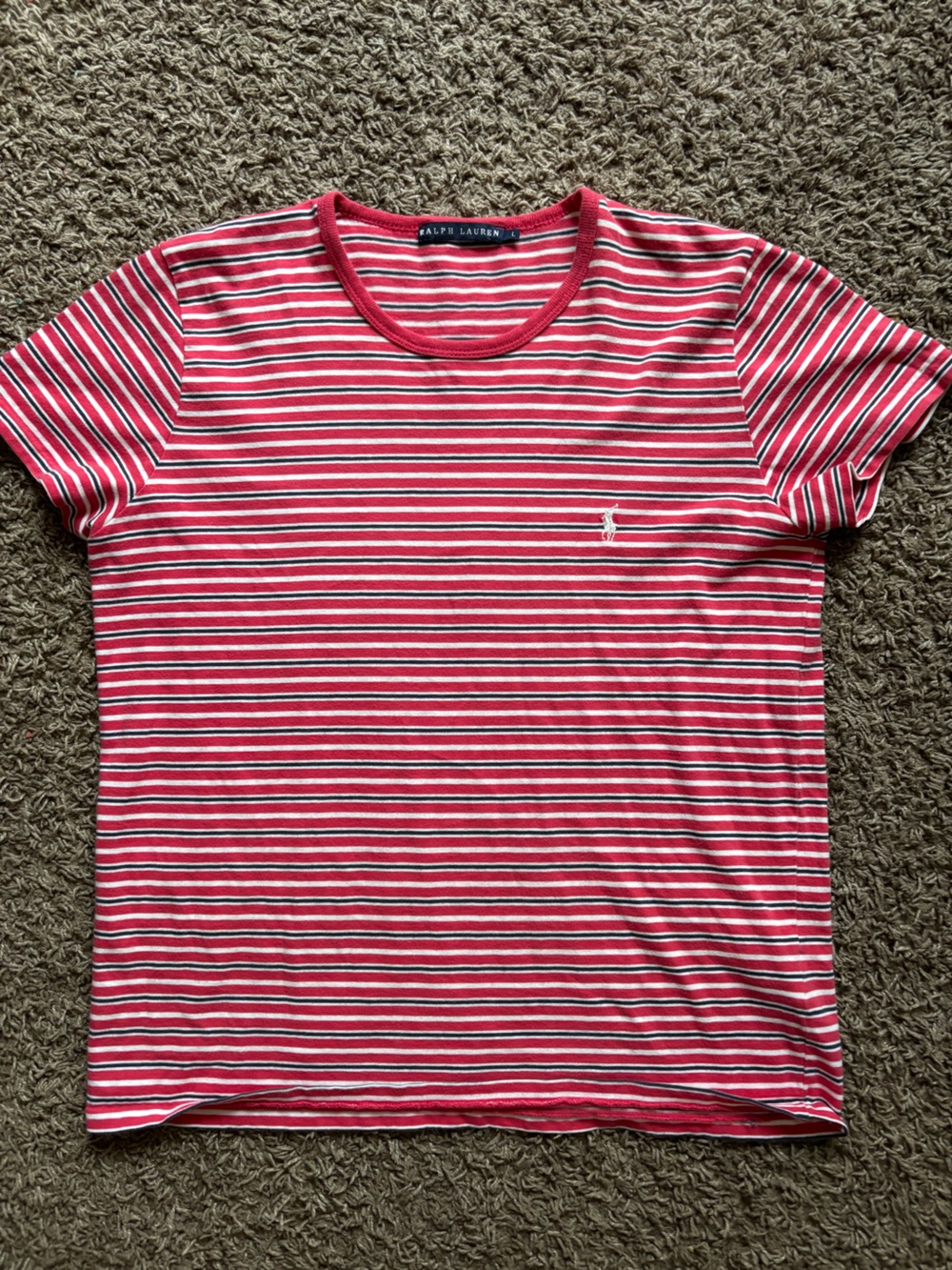 Polo by Ralph Lauren Red, White & Navy Striped Short Sleeve Tee